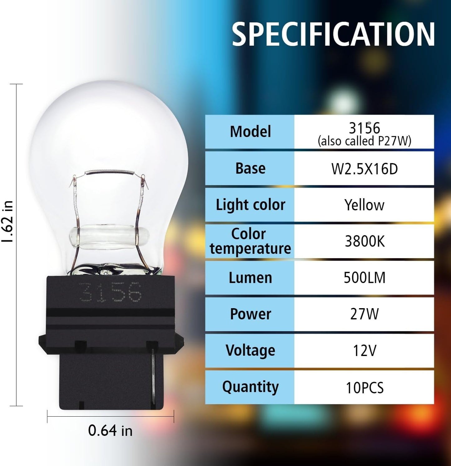 3156 Light Bulb 10 Pack,3156 Automotive Brake Light Turn 3156 Miniature Bulb Mini Bulb Taillight Turn Signal Light,Replacement for Cars,Trucks,SUVs