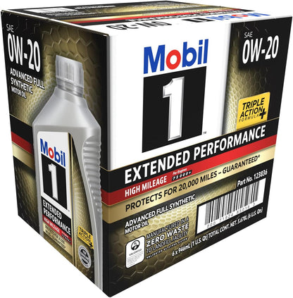 Mobil 1 Extended Performance High Mileage Full Synthetic Motor Oil 0W-20, 1 Quart (6-pack)