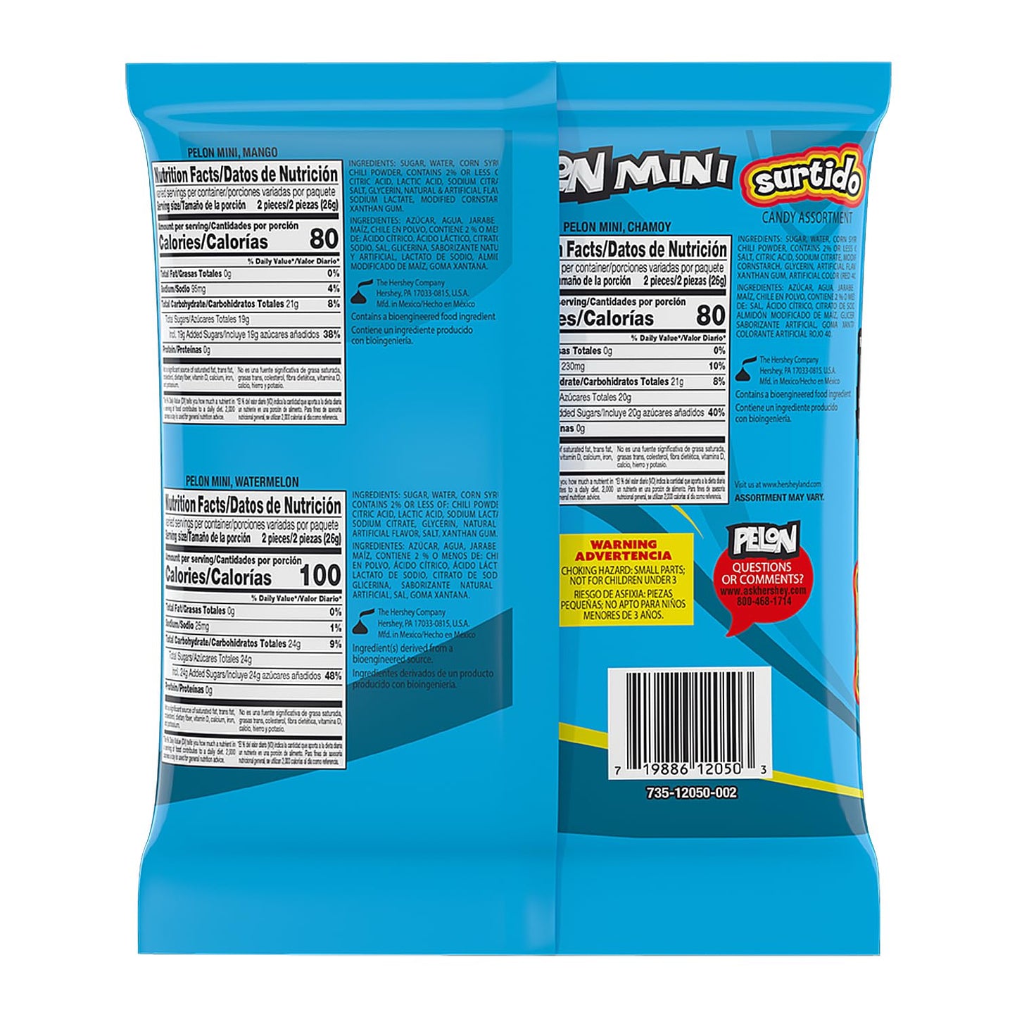 Pelon Pelo Rico Mini Assorted Watermelon, Mango, and Chamoy Candy, 0.45 oz, 18 Count (Pack of 1)