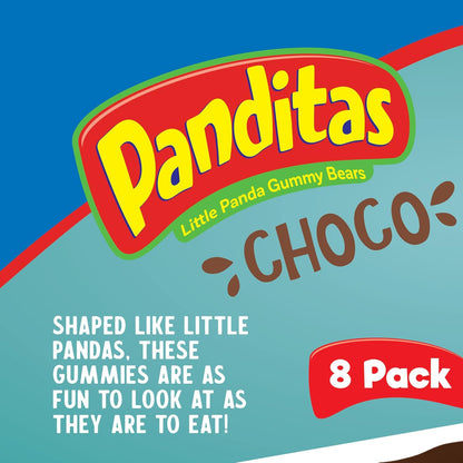 Ricolino Panditas Choco, Little Panda Gummy Bears Candy Pack, Strawberry Artificially Flavored with Chocolate Flavored Coating, Box of 8 Bags, Each Containing 8 Individually Wrapped 0.7 Ounce Large Gummies, Net Weight of 44.8 Ounces