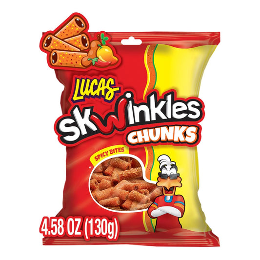 Lucas Skwinkles Sweet & Sour Candy Chunk Mango Flavored with Tamarind Filling, 1 Bag of 4.586oz, Perfect for Snacks, Parties