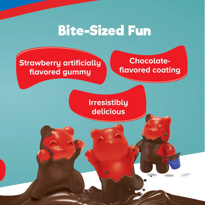 Ricolino Panditas Choco, Little Panda Gummy Bears Candy Pack, Strawberry Artificially Flavored with Chocolate Flavored Coating, Box of 8 Bags, Each Containing 8 Individually Wrapped 0.7 Ounce Large Gummies, Net Weight of 44.8 Ounces