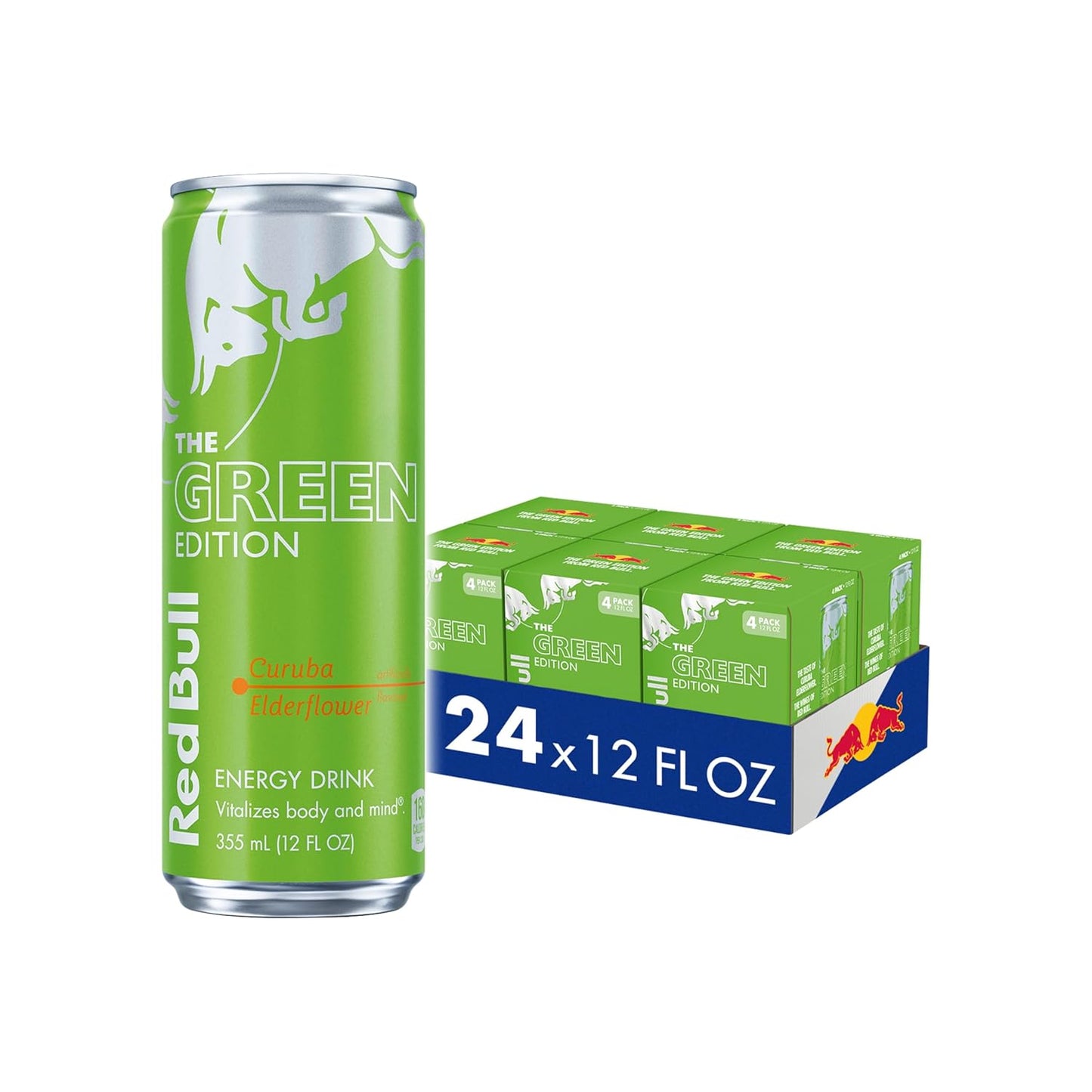 Red Bull Green Edition Curuba Elderflower Energy Drink, 12 Fl Oz, 24 Cans (6 Packs of 4)