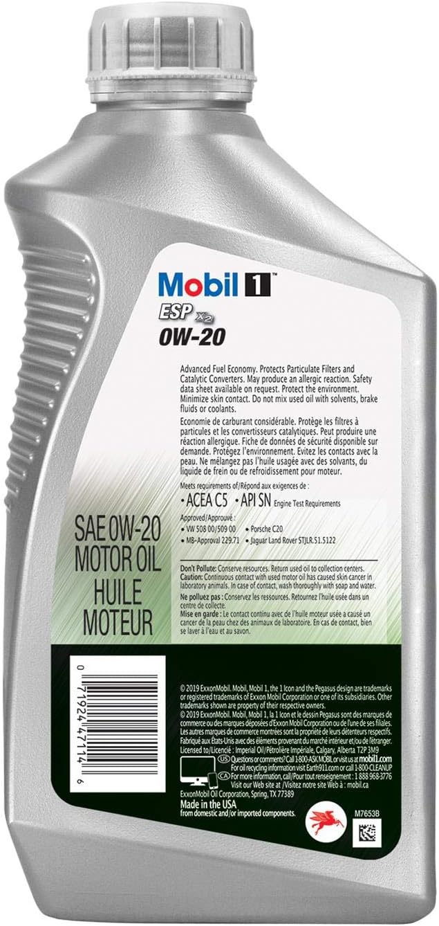 Mobil 1 ESP X2 Full Synthetic Motor Oil 0W-20, 1 Quart, Case of 6