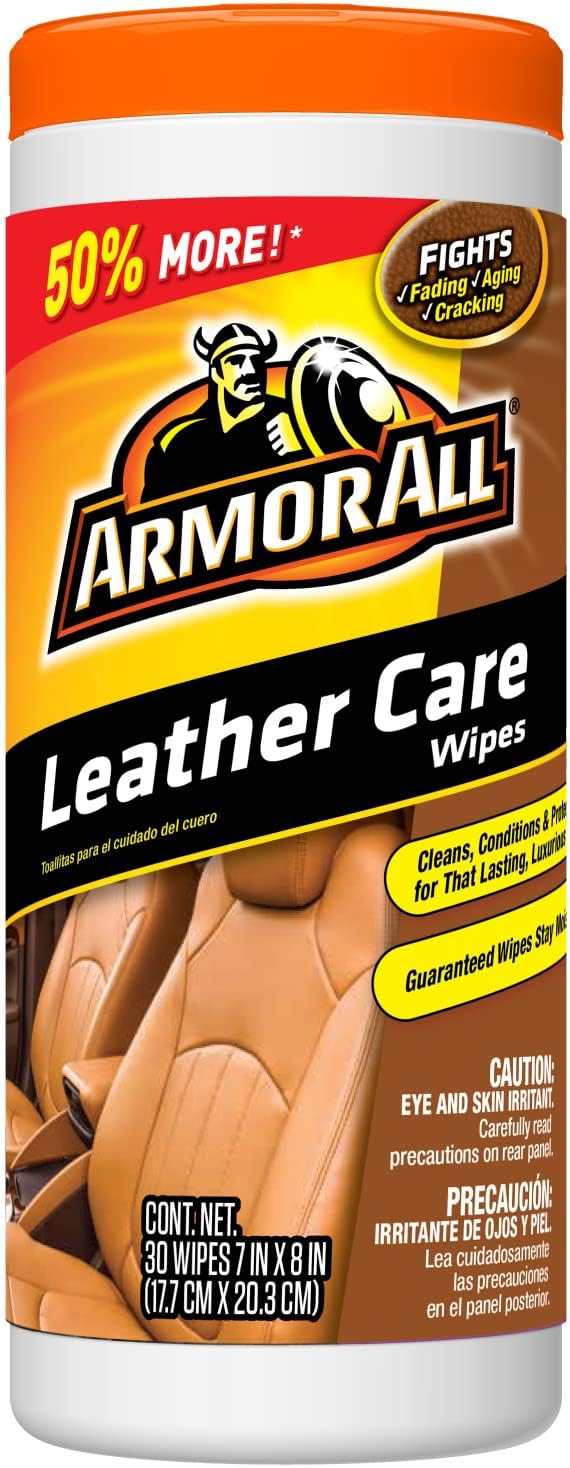 Armor All Interior Cleaner Car Leather Wipes, For Cleaning Cars, Trucks and Motorcycles, 30 Count