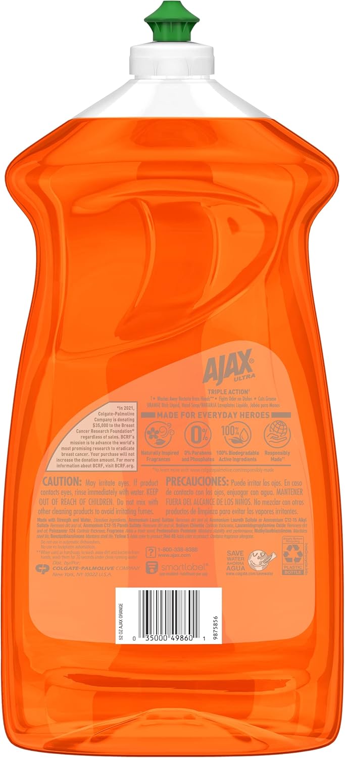 Ajax Triple-Action Dishwashing Liquid, 52 Oz, Orange (Pack of 4)