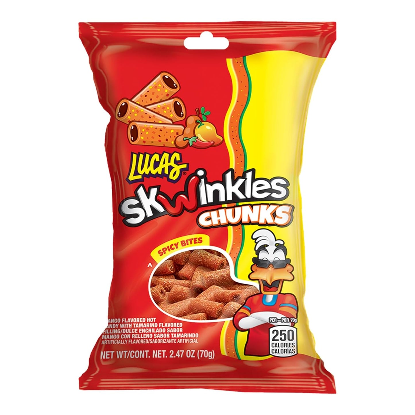 Lucas Skwinkles Candy Chunk Mango Flavored with Tamarind Filling 2.46oz, 12 pieces Pack, Perfect for Snacks, Parties