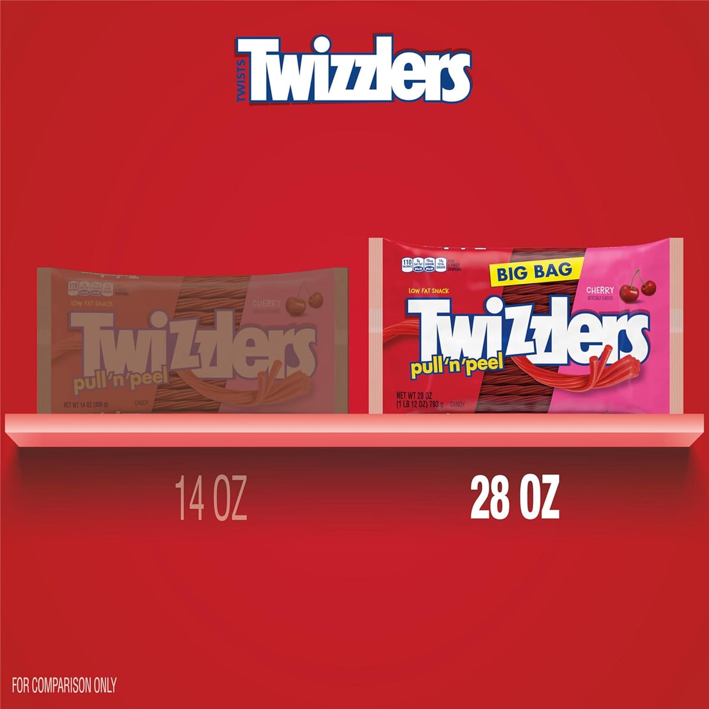 TWIZZLERS PULL 'N' PEEL Cherry Flavored Licorice Style, Low Fat Candy Big Bag, 28 oz (Pack of 4)