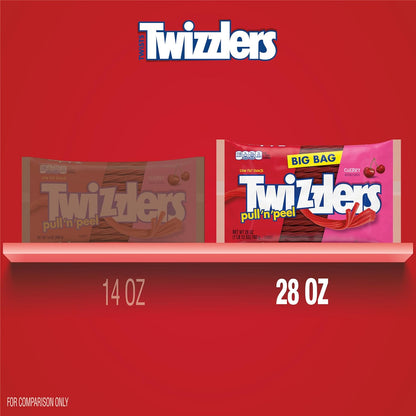 TWIZZLERS PULL 'N' PEEL Cherry Flavored Licorice Style, Low Fat Candy Big Bag, 28 oz (Pack of 4)