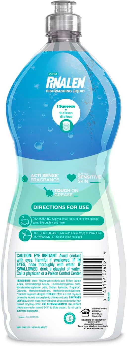 PINALEN Dishwashing Liquid Soap - Cucumber Crush Scent - 25.3 fl oz - Active Foam Dish Soap - Removes Grease & Stuck-On Food - Safe for Sensitive Skin
