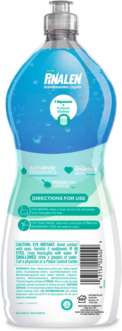 PINALEN Dishwashing Liquid Soap - Cucumber Crush Scent - 25.3 fl oz - Active Foam Dish Soap - Removes Grease & Stuck-On Food - Safe for Sensitive Skin