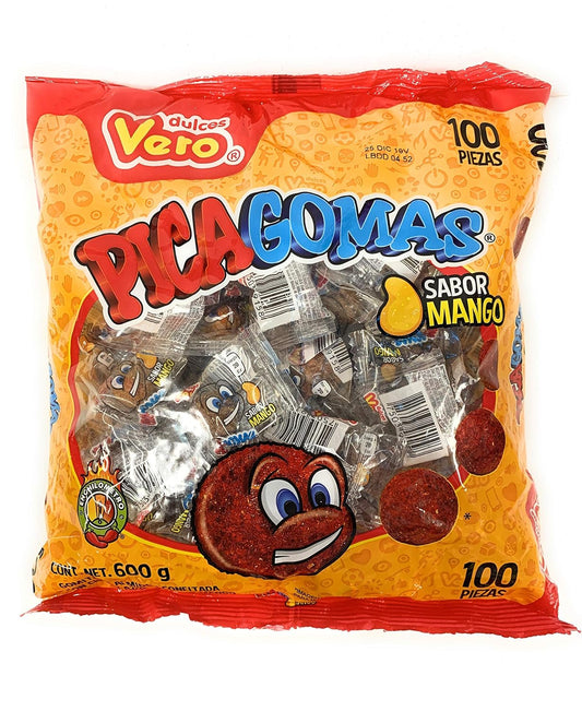 Vero Pica Gomas Chili Flavor Gummy Mexican Candy,100 Pieces,1 LB,5.15 OZ (Mango) - SET OF 2