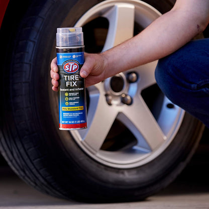STP Tire Fix Flat Tire Sealant and Inflator, 16 oz, Instantly Seals Leaks and Inflates Pressure, Essential Item for Your Roadside Emergency Kit