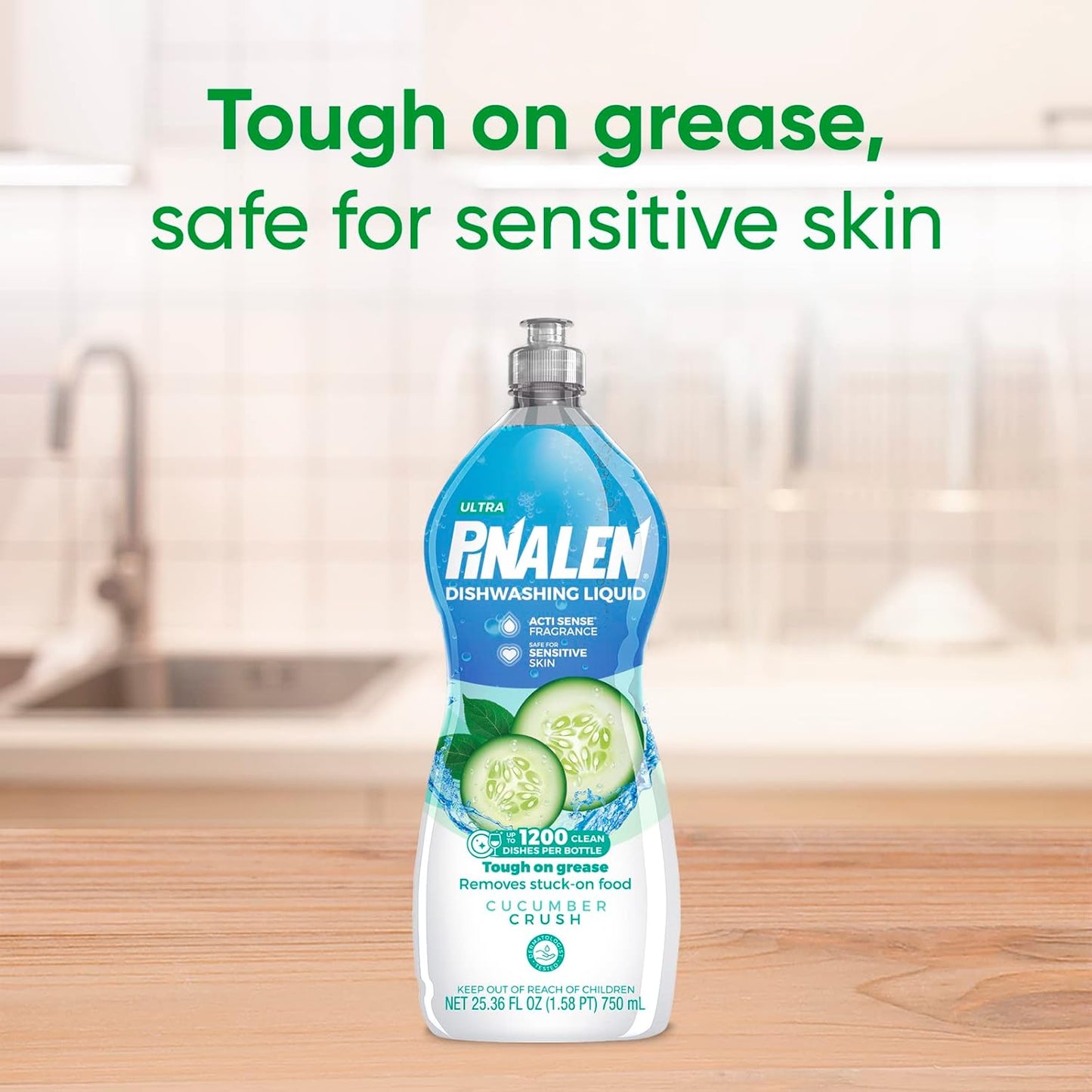 PINALEN Dishwashing Liquid Soap - Cucumber Crush Scent - 25.3 fl oz - Active Foam Dish Soap - Removes Grease & Stuck-On Food - Safe for Sensitive Skin