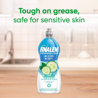 PINALEN Dishwashing Liquid Soap - Cucumber Crush Scent - 25.3 fl oz - Active Foam Dish Soap - Removes Grease & Stuck-On Food - Safe for Sensitive Skin