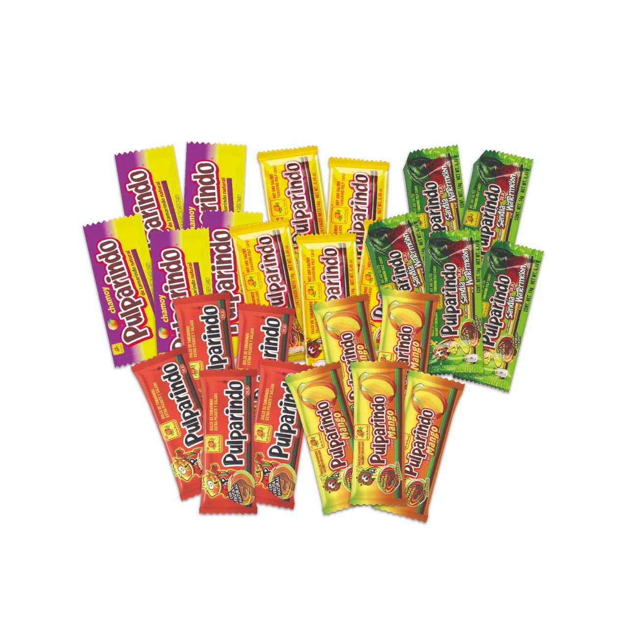 Mexican Candy Assortment Bag (25 Count) with Pulparindo Chamoy (Original, Xhot, Watermelon, Mango and Chamoy)