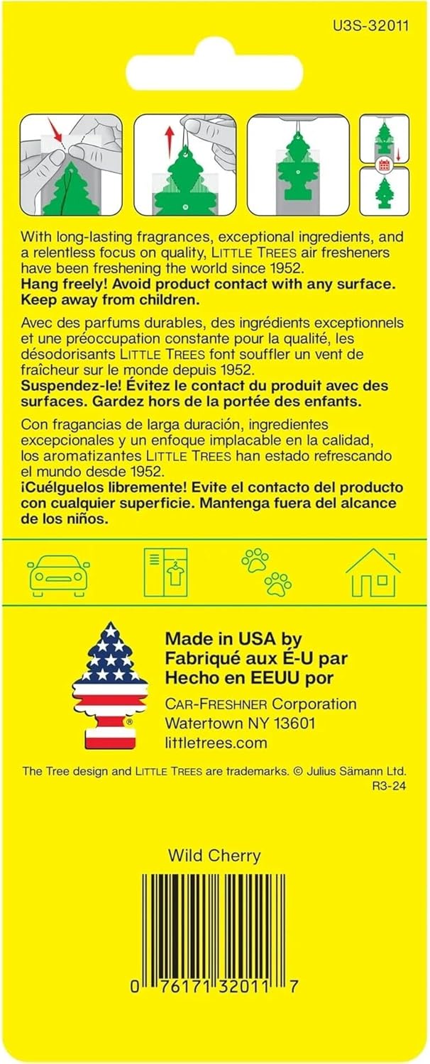 LITTLE TREES Car Air Freshener | Hanging Paper Tree for Home or Car | Wild Cherry | 3 Pack