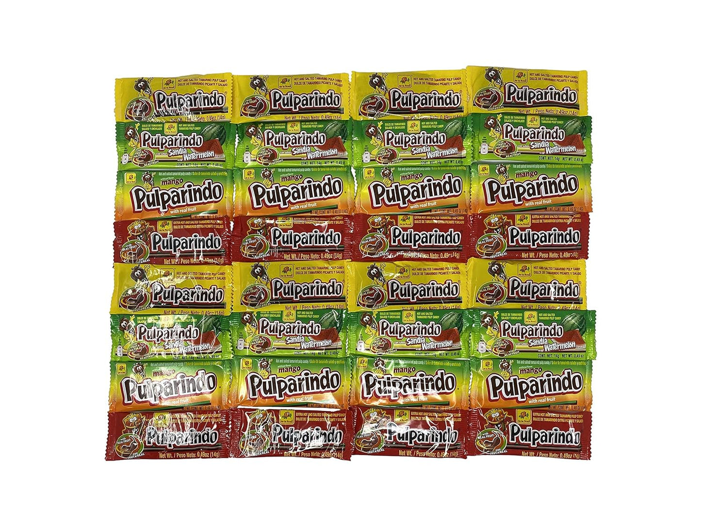 Bulk Pulparindo Mix (32 Count) - All The Mexican Favorites - Try Them All - Mango, Tamarindo, Sandia and Extra Hot