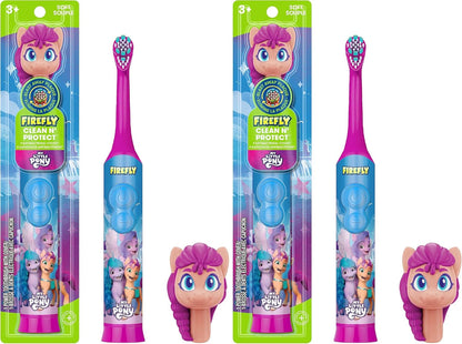 FIREFLY Clean N' Protect My Little Pony Power Toothbrush with 3D Character Cover, Soft Bristles, Battery Included, Ages 3+ (Pack of 2)