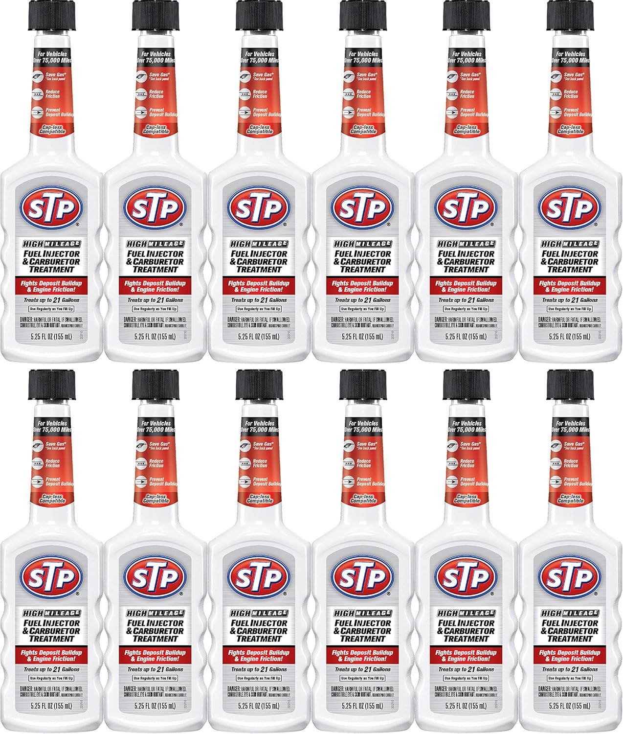 STP High Mileage Fuel Injector Cleaner and Carburetor Cleaner Treatment, Bottled Lubricant for Upper Cylinder, 5.25 Oz, 12 Count, STP