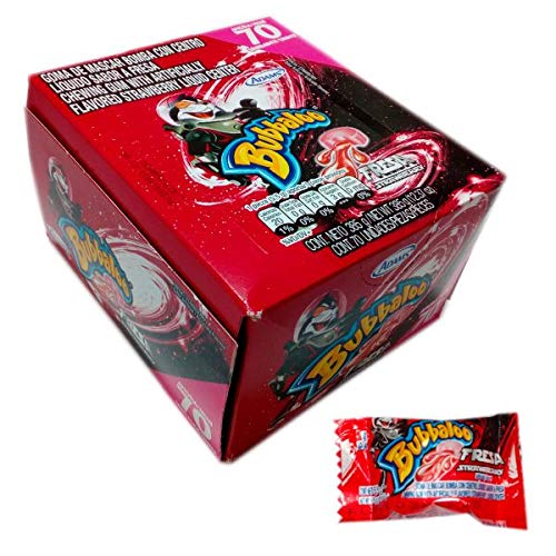 BUBBALOO Goma de Mascar Con Centro Liquido Sabor Fresa 70 Unidades 385 gr. | Chewing Gum with Artificially Strawberry Flavored 70 Units 12.37 oz.