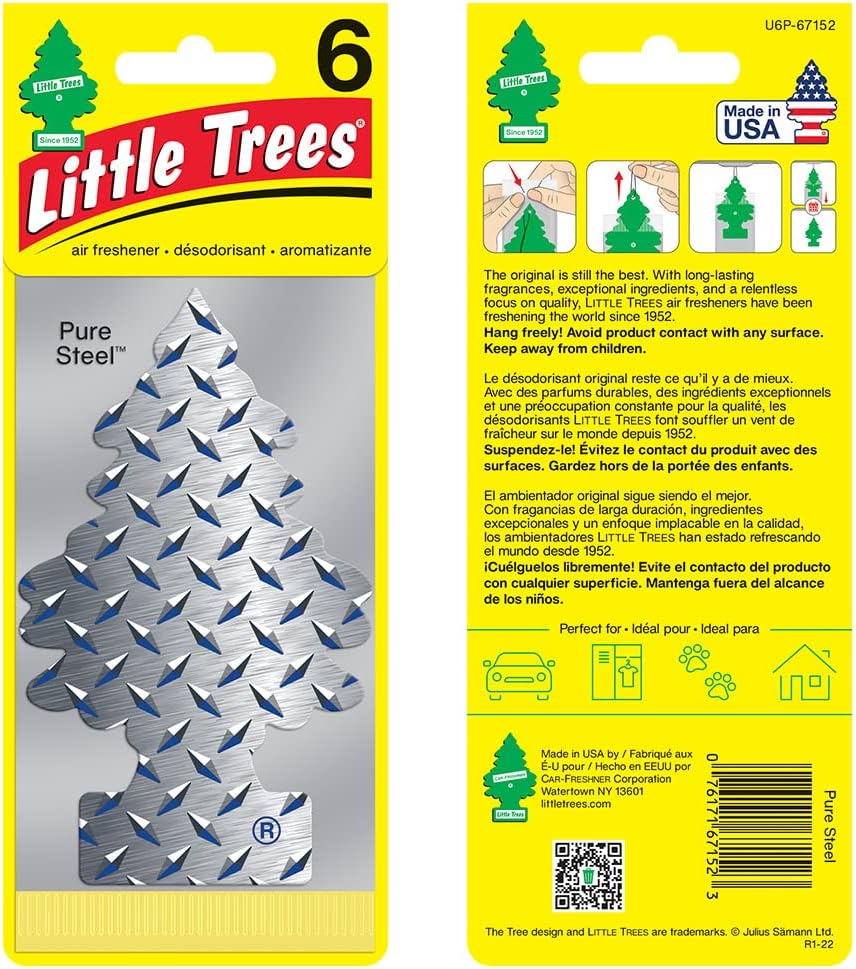 LITTLE TREES Air Fresheners Car Air Freshener. Hanging Tree Provides Long Lasting Scent for Auto or Home. Pure Steel, 24 Air Fresheners