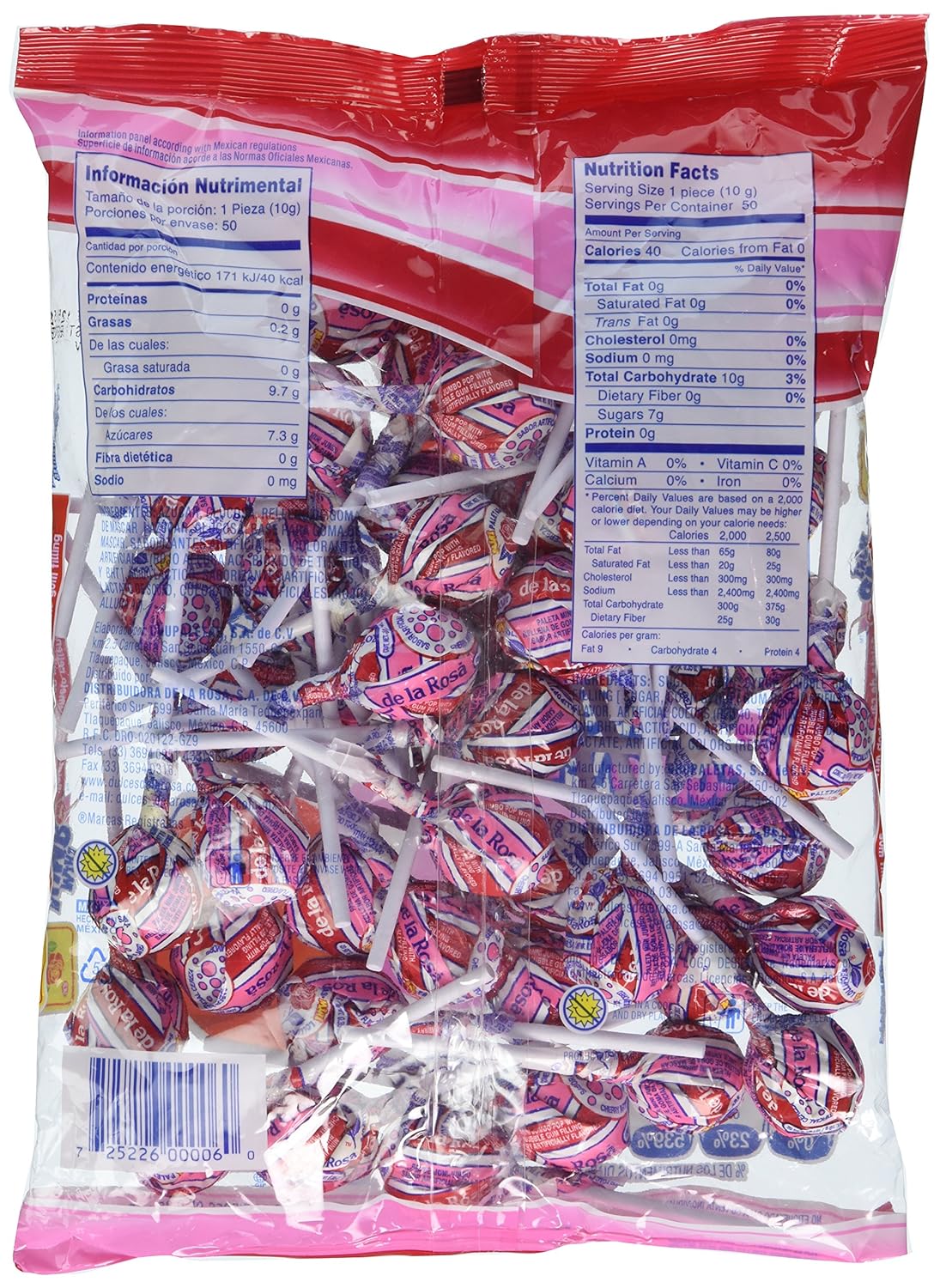 Mini Jumbo Cereza Lollipop Bubble Gum Filling Mexican Candy 50 Cherry