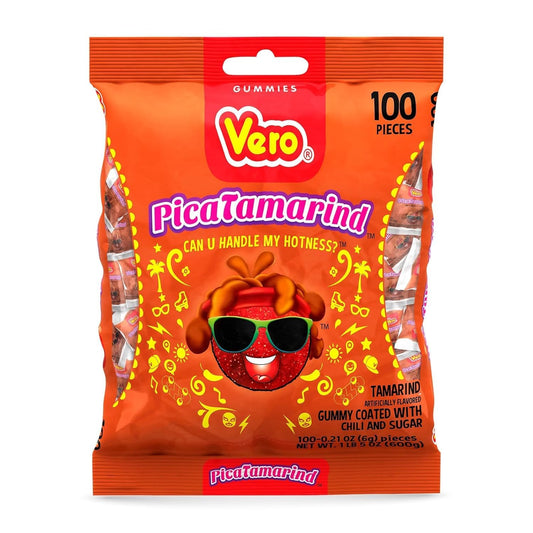 Vero PicaTamarind - Tamarind Flavor Chewy Gummy Treats Coated With Chili Powder & Sugar 100 Pieces (5.15 Oz) - Mexican Candy - Individually Wrapped Gummies for Halloween, Piñatas, and More