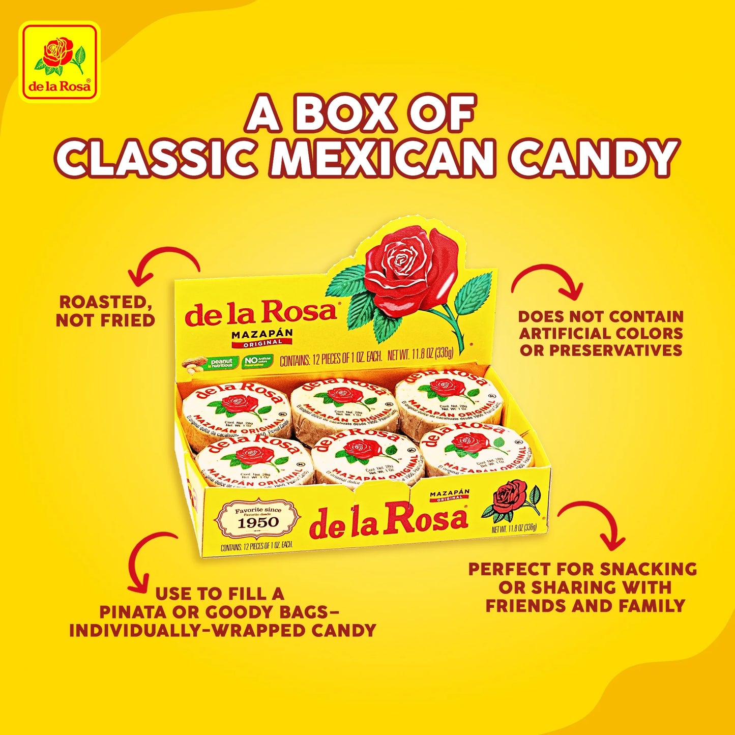 De La Rosa Mazapan Style Mexican Peanut Candy, 12 Count