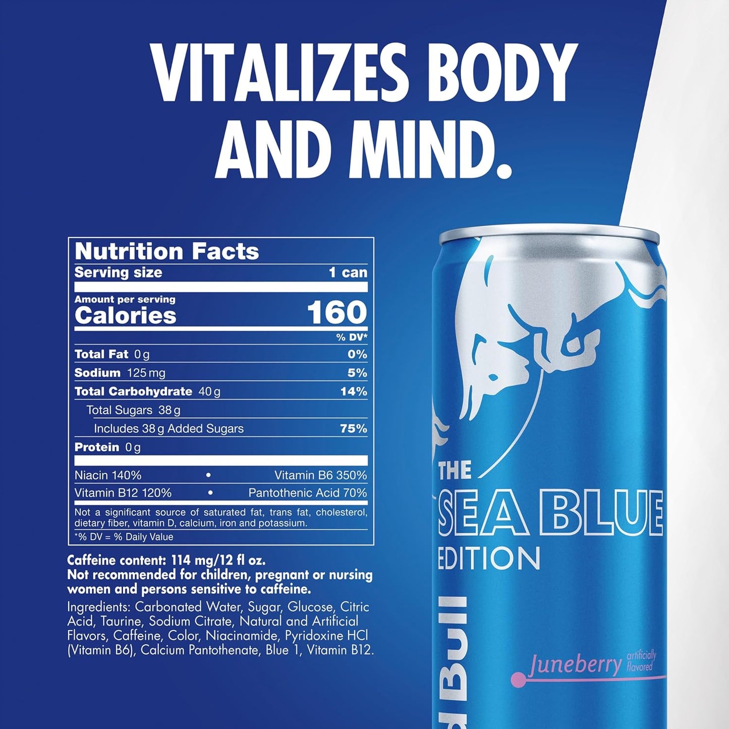 Red Bull Sea Blue Edition Energy Drink, Juneberry, with 114mg Caffeine plus Taurine & B Vitamins, 12 Fl Oz, Pack of 24 Cans (6 Packs of 4)
