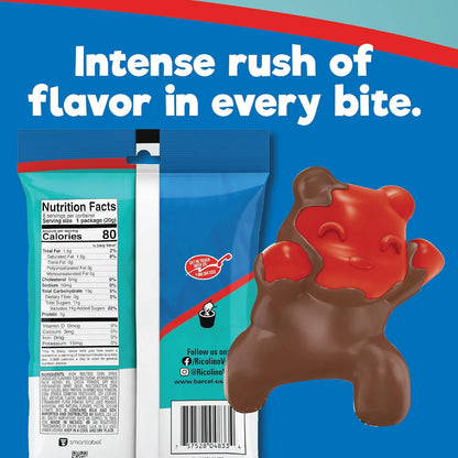 Ricolino Panditas Choco, Little Panda Gummy Bears Candy Pack, Strawberry Artificially Flavored with Chocolate Flavored Coating, Box of 8 Bags, Each Containing 8 Individually Wrapped 0.7 Ounce Large Gummies, Net Weight of 44.8 Ounces