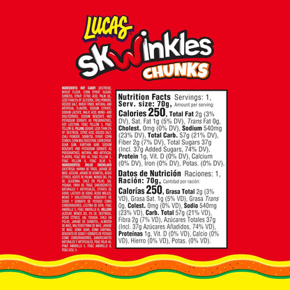 Lucas Skwinkles Candy Chunk Mango Flavored with Tamarind Filling 2.46oz, 12 pieces Pack, Perfect for Snacks, Parties