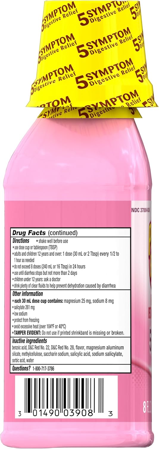 Pepto Bismol Original Liquid 5 Symptom Medicine - Including Upset Stomach and Diarrhea Relief 8 oz (Packaging May Vary)
