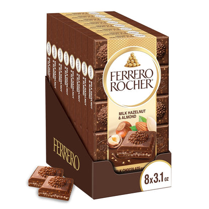 Ferrero Rocher Premium Chocolate Bars, 8 Pack, Milk Chocolate Hazelnut & Almond, 3.1 oz Each
