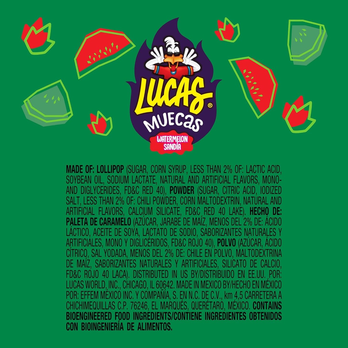 Lucas Muecas Lollipop Watermelon Flavor Candy, 0.96oz - 10 Pieces Pack for Treats, Snack, Parties, Piñatas