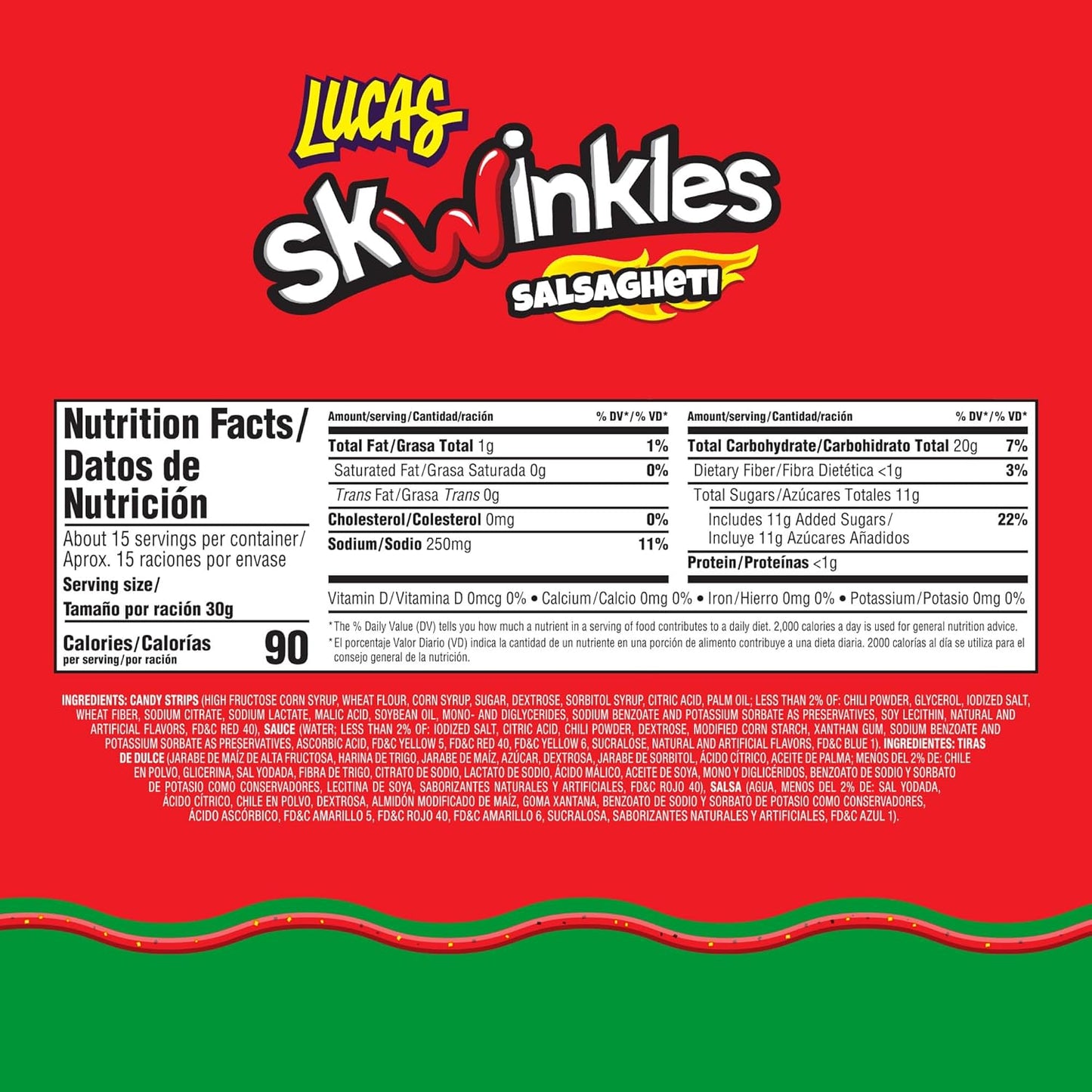 Lucas Salsagheti Watermelon Flavored Sweet & Hot Candy Strips and Tamarind Flavored Sauce, King Size 2.4 oz - 6 Pieces Pack for Treats, Snack, Parties, Piñatas