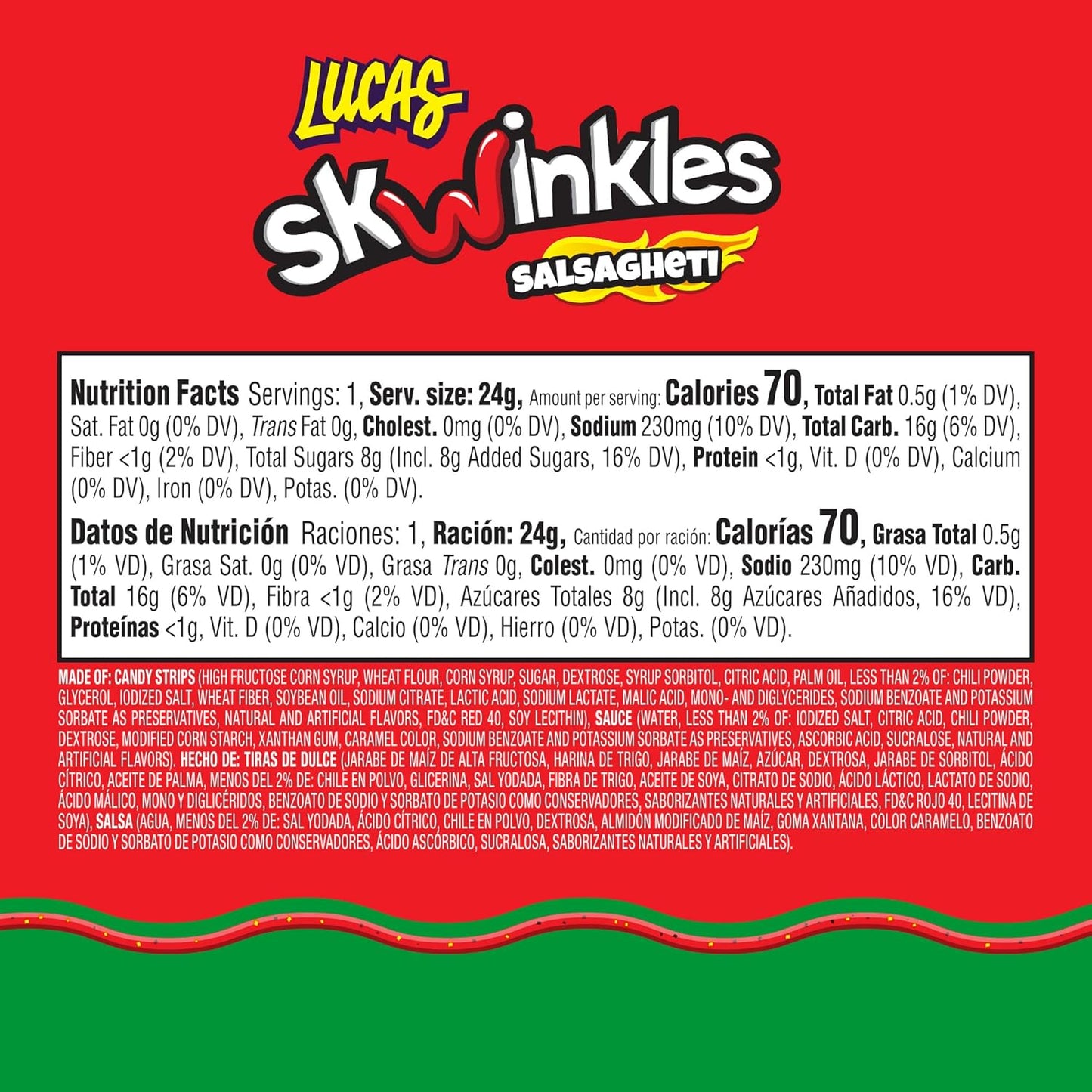 Lucas Salsagheti Watermelon Flavored Hot Candy Strips and Tamarind Sauce, 0.84 oz - 12 Pieces Pack for Treats, Snack, Parties, Piñatas,0.84 Ounce (Pack of 12)