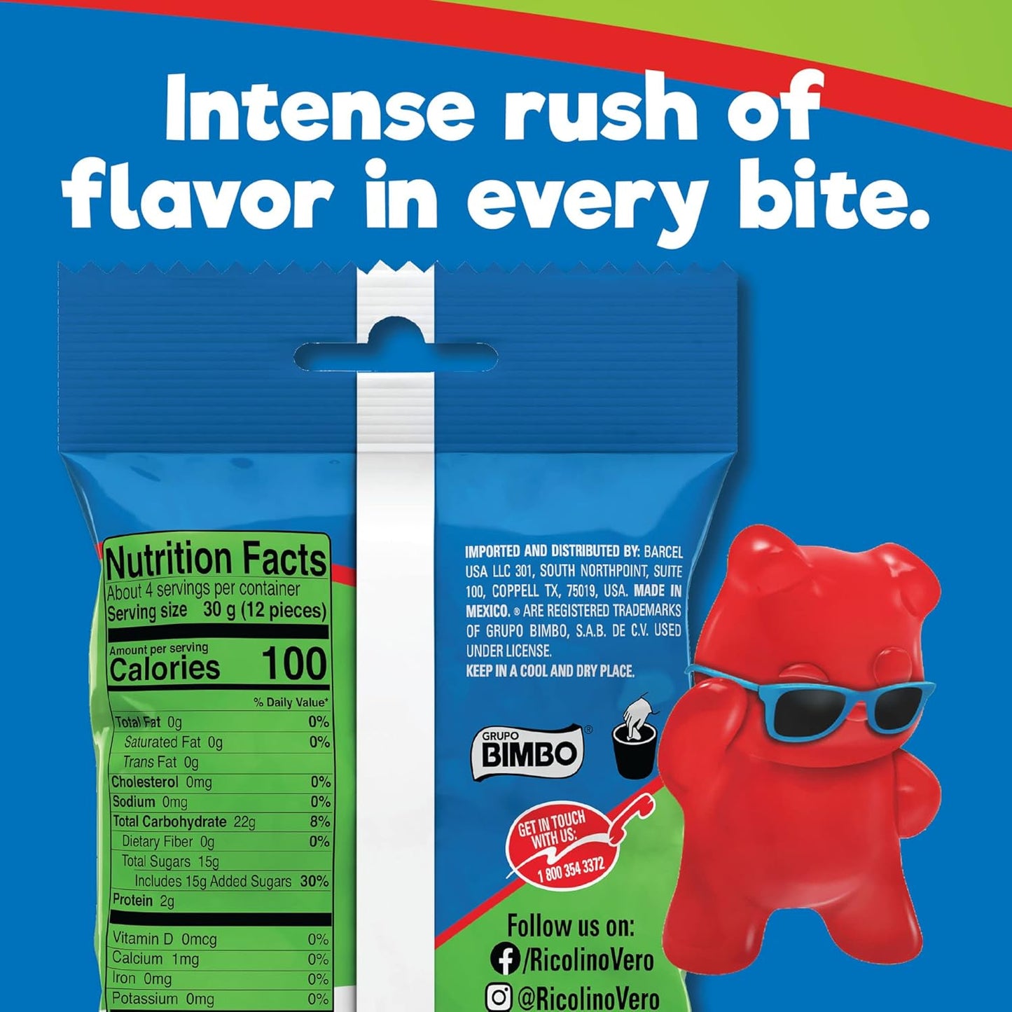 Ricolino Panditas Little Panda Gummy Bears - Strawberry, Lime, Pineapple & Orange Candy - Classic Flavor, 4.4oz (6 bags)