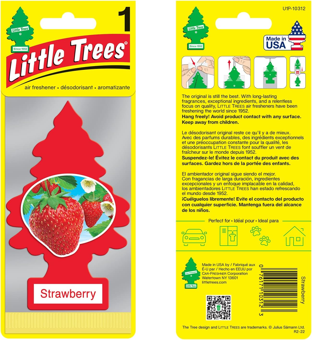 LITTLE TREES Car Air Freshener | Hanging Paper Tree for Home or Car | Strawberry | 6 Pack