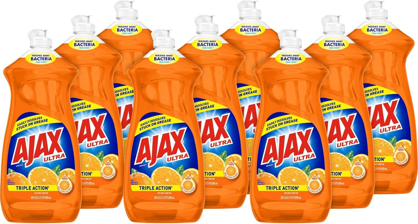 AJAX Ultra Triple Action Liquid Dish Soap - Liquid - 28 fl oz (0.9 Quart) - Citrus Scent - 9 / Carton - Orange
