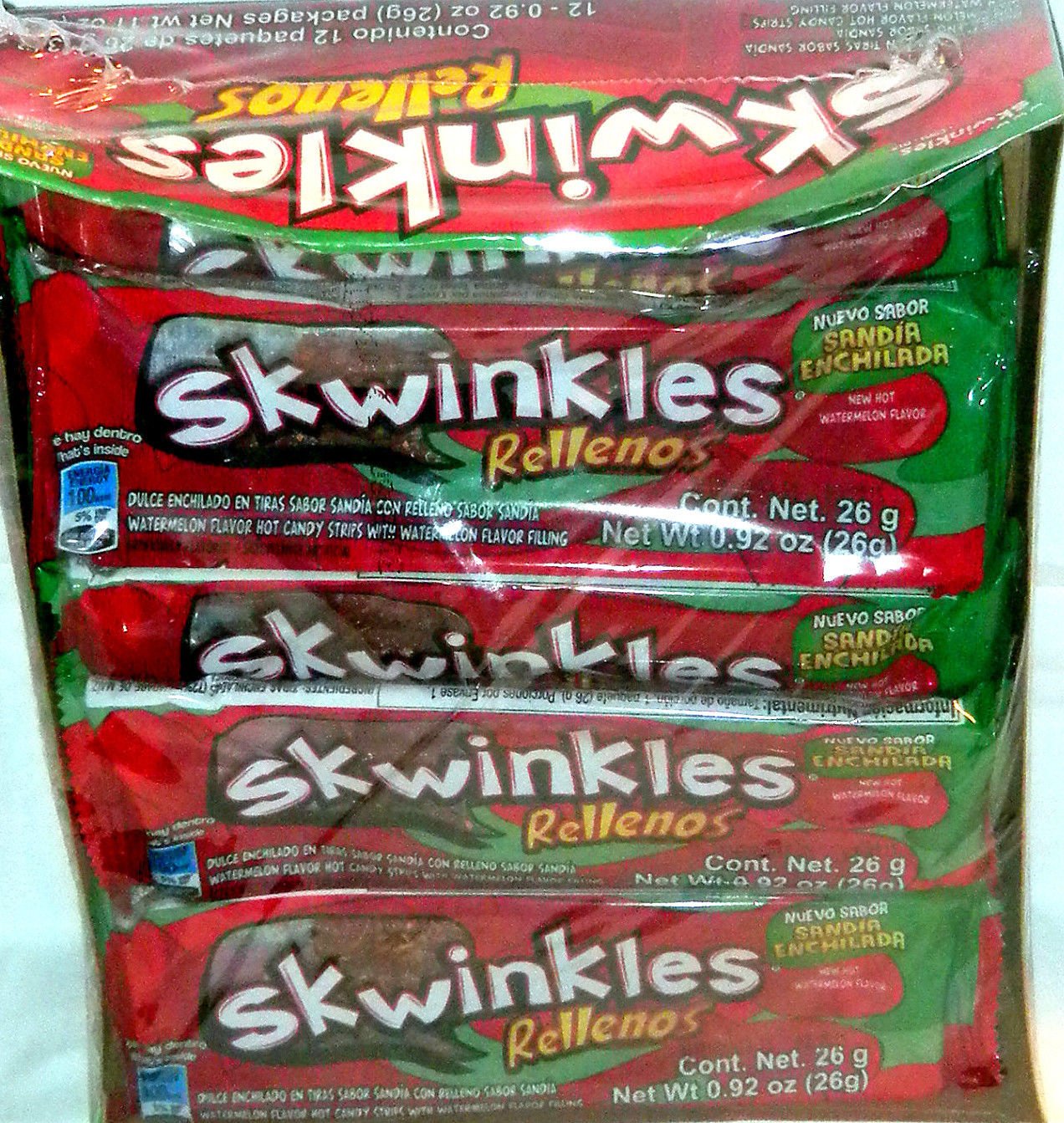 Skwinkles Rellenos Sandia Enchilada Hot Watermelon Filled Candy Strips, 12 Count