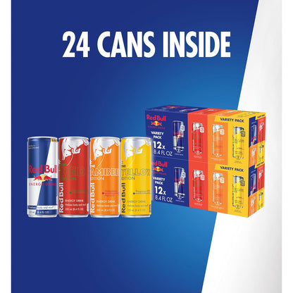 Red Bull Energy Drink Variety Pack, Red Bull Red, Yellow, and Amber Edition and Energy Drinks, 8.4 Fl Oz, 24 pack Cans