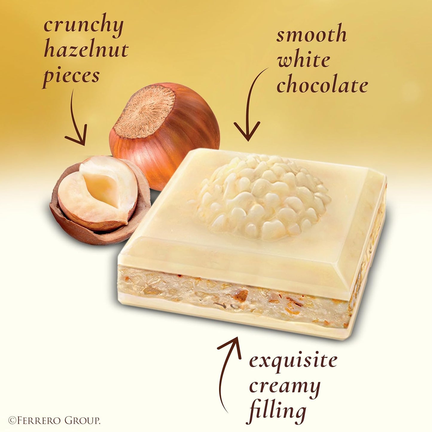 Ferrero Rocher Premium Chocolate Bar, White Chocolate Bar with Hazelnut Filling, 8 Count, 3.1 oz Each