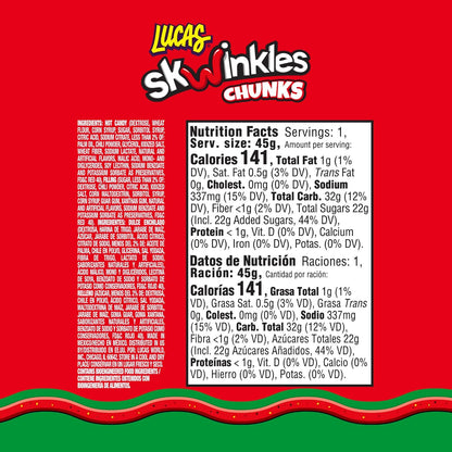 Lucas Skwinkles Candy Chunk Watermelon Flavored with Tamarind Filling 1.60oz, 6 pieces Pack