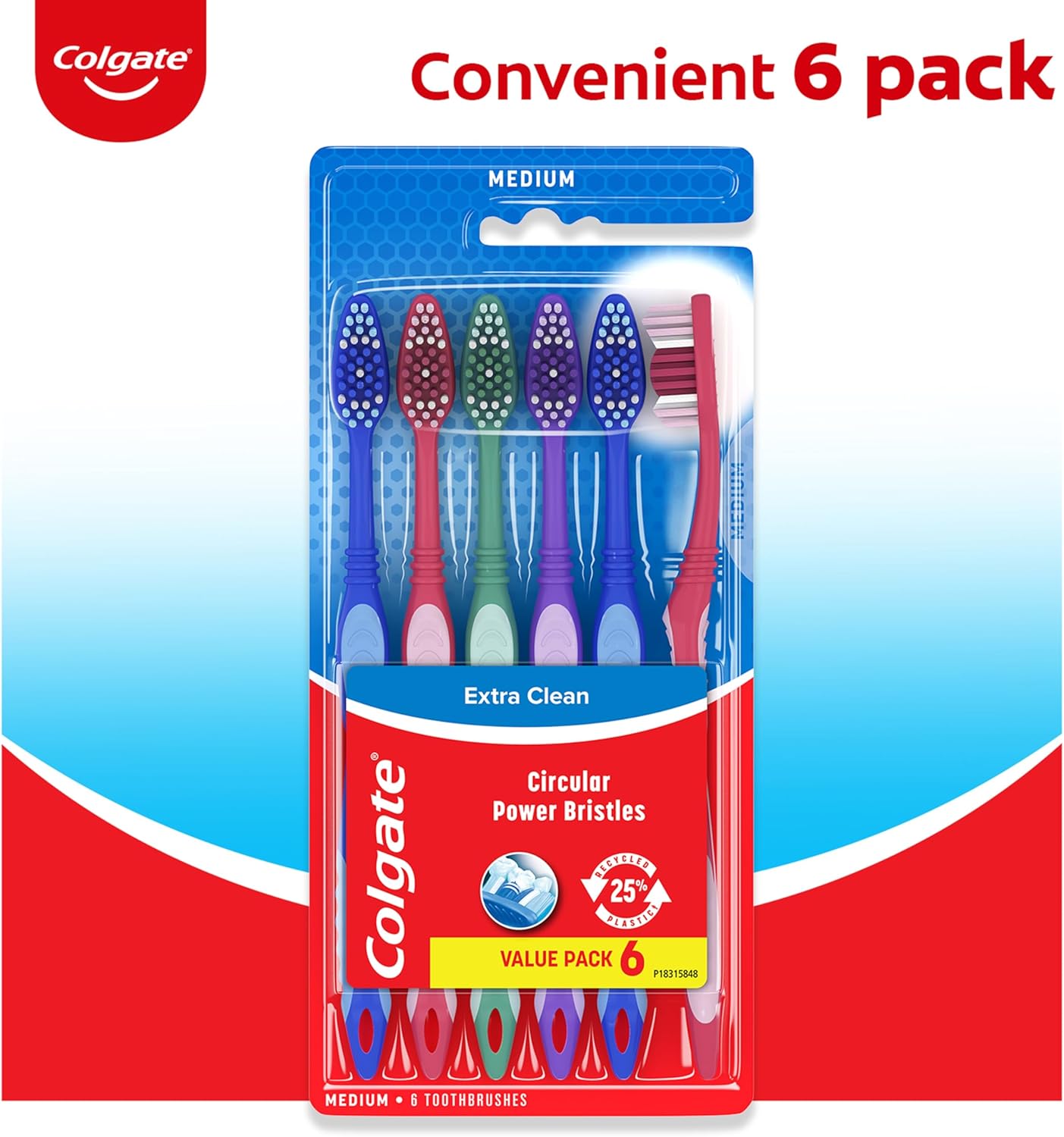 Colgate Extra Clean Toothbrush, Medium Toothbrush for Adults, 6 Pack