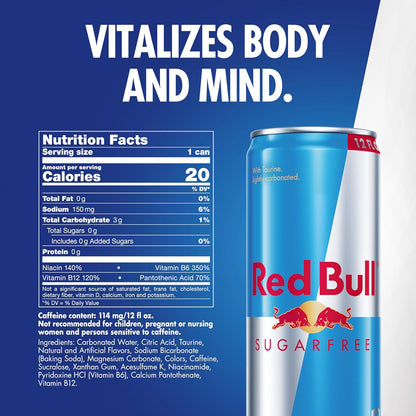 Red Bull Energy Drink, Sugar Free, 12 Fl Oz, Pack of 24