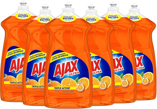 Ajax Triple Action Orange Dish Liquid - 52 fl. oz. Bottles - Liquid - 52 fl oz (1.6 quart) - 6 / Carton - Orange