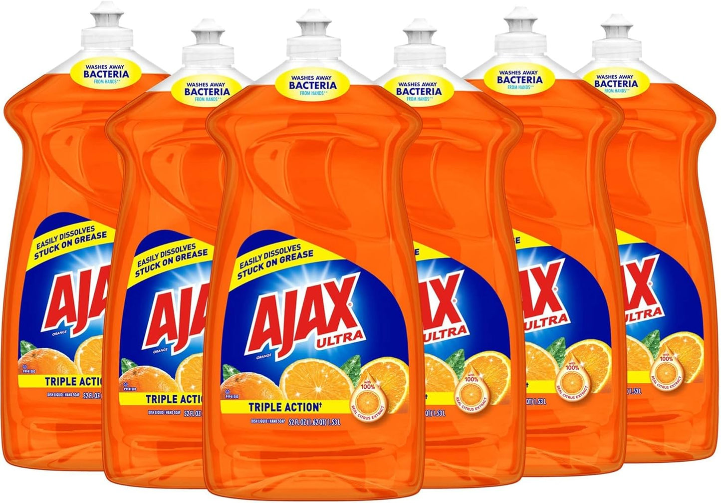Ajax Triple Action Orange Dish Liquid - 52 fl. oz. Bottles - Liquid - 52 fl oz (1.6 quart) - 6 / Carton - Orange