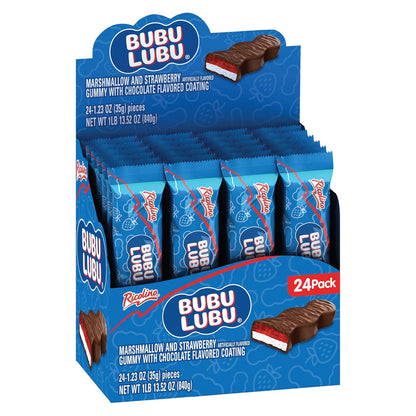 Ricolino Bubulubu Marshmallow with Strawberry Artificially Flavored Gummy with Chocolate Flavored Coating Bar, 1 Pound 13.52 Ounces, 24 Count Box