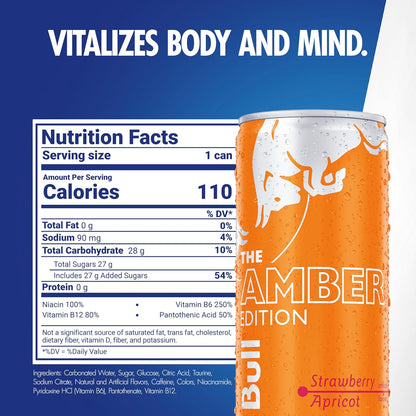 Red Bull Amber Edition Strawberry Apricot Energy Drink, 8.4 Fl Oz, 24 Cans